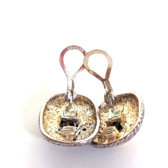 Vintage Premier Designs Gold Braided Rope Silver Textured Clip On Earrings - Picture 3 of 4